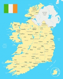  Carte magnétique de l'Irlande, DETAILLEE, jaune-bleu