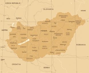  Carte magnétique de la Hongrie, vintage, brun