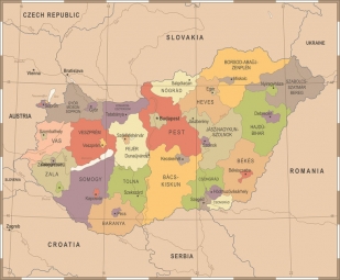  Carte magnétique de la Hongrie, vintage, détaillée