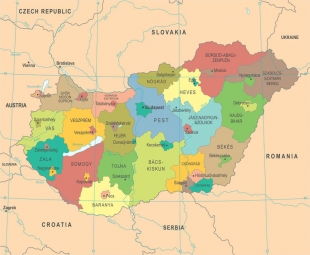  Carte magnétique de la Hongrie, vecteur, COLOREE