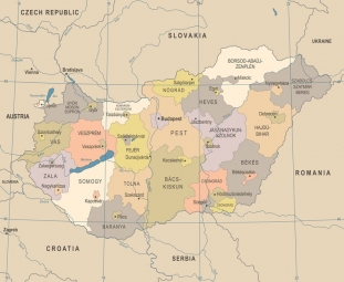  Carte magnétique de la Hongrie, DETAILLEE, COLOREE