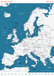  Carte magnétique de l'Europe, illustré, blanc bleu