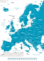  Carte magnétique de l'Europe, illustré, bleu