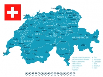  Carte magnétique de la Suisse, illustré, bleu