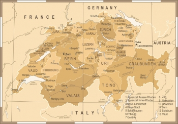  Carte magnétique de la Suisse, illustré, brun