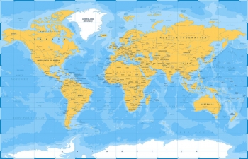  Carte magnétique du monde, politique, jaune-bleu