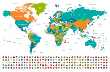  Carte magnétique du monde, illustré, avec des drapeaux