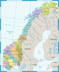  Carte magnétique de la Norvège, DETAILLEE, COLOREE