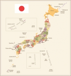  Carte magnétique du Japon, vecteur, détaillée