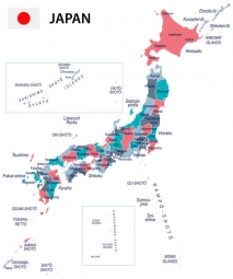  Carte magnétique du Japon, DETAILLEE, COLOREE