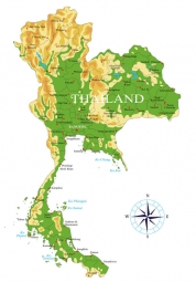  Carte magnétique de la Thaïlande, géographique, en relief