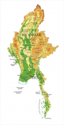  Carte magnétique du Myanmar, géographique, en relief