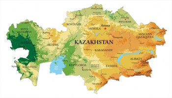  Carte magnétique du Kazakhstan, géographique, en relief