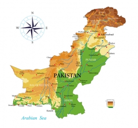  Carte magnétique du Pakistan, géographique, en relief