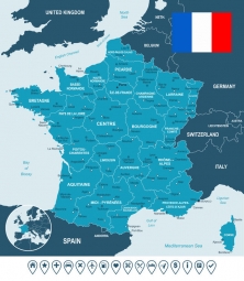  Carte magnétique France, illustré, blanc bleu
