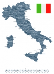  Carte magnétique de l'Italie, illustré, gris