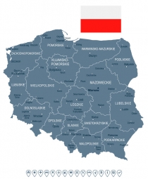  Carte magnétique de la Pologne, illustré, gris