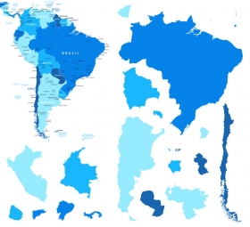  Carte magnétique de l'Amérique du Sud, illustré, bleu