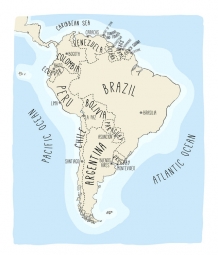  Carte magnétique de l'Amérique du Sud, dessin animé, blanc bleu