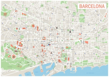  Carte magnétique de Barcelone, DETAILLEE, avec des étiquettes
