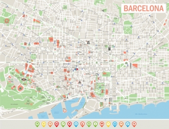 Carte magnétique de Barcelone, DETAILLEE, avec des étiquettes