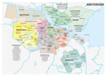  Carte magnétique d'Amsterdam, administrative, COLOREE