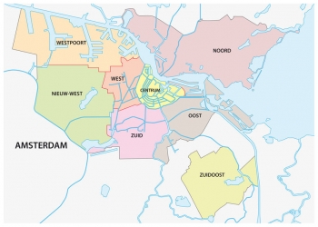  Carte magnétique d'Amsterdam, administrative, COLOREE