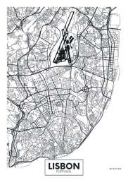  Carte magnétique de Lisbonne, illustré, noir et blanc