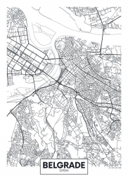  Carte magnétique de Belgrade, illustré, noir et blanc