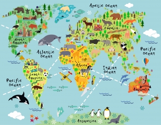  Carte magnétique du monde, pour les enfants, les animaux