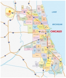  Carte magnétique de Chicago, administrative, COLOREE