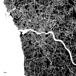  Carte magnétique de Porto, illustré, noir et blanc