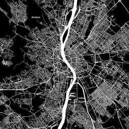  Carte magnétique de Budapest, illustré, noir et blanc