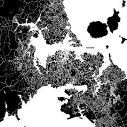  Carte magnétique D'Auckland, illustré, noir et blanc