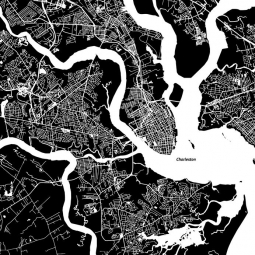  Carte magnétique de Charleston, illustré, noir et blanc