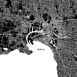  Carte magnétique de Melbourne, illustré, noir et blanc