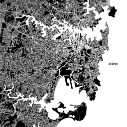  Carte magnétique de Sydney, illustré, noir et blanc