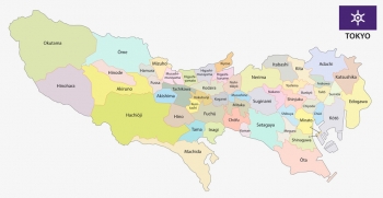  Carte magnétique Tokyo, administrative, COLOREE