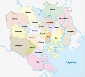  Carte magnétique Tokyo, administrative, COLOREE