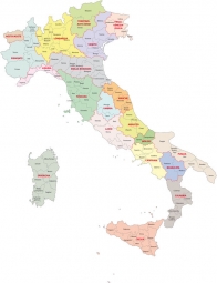  Carte magnétique de l'Italie, administrative, COLOREE