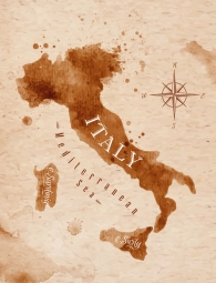  Carte magnétique de l'Italie, aquarelle, brun