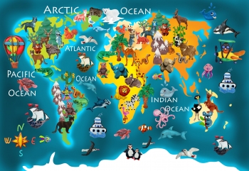  Carte magnétique du monde, pour les enfants, les animaux
