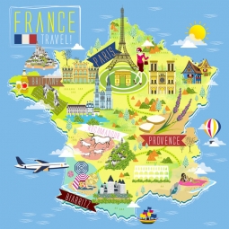  Carte magnétique France, dessin animé, COLOREE