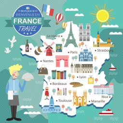  Carte magnétique France, dessin animé, COLOREE