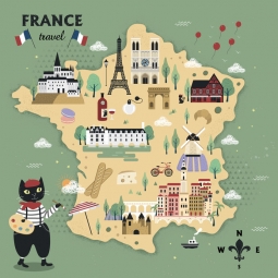  Carte magnétique France, dessin animé, COLOREE