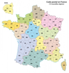  Carte magnétique France, Code postal, COLOREE