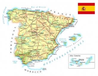 Carte magnétique de l'Espagne, géographique, COLOREE