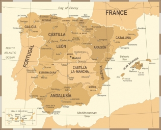  Carte magnétique de l'Espagne, vintage, beige