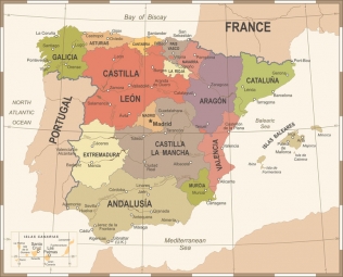  Carte magnétique de l'Espagne, vintage, COLOREE
