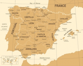  Carte magnétique de l'Espagne, vintage, beige